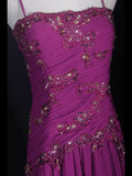 Vintage A line 70s Spaghetti Straps Grape Chiffon With Beads Long Prom Dresses Inspo 20th Birthday Outfit Formal Gowns HZ0311