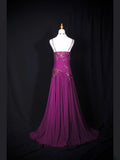 Vintage A line 70s Spaghetti Straps Grape Chiffon With Beads Long Prom Dresses Inspo 20th Birthday Outfit Formal Gowns HZ0311