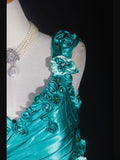 Vintage Mermaid 90s Spaghetti Straps Blue Satin Flowers With Beads Long Prom Dresses Inspo 20th Birthday Outfit Formal Gowns HZ0311