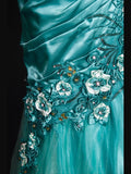 Vintage Mermaid 90s Spaghetti Straps Blue Satin Flowers With Beads Long Prom Dresses Inspo 20th Birthday Outfit Formal Gowns HZ0311