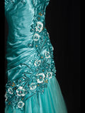 Vintage Mermaid 90s Spaghetti Straps Blue Satin Flowers With Beads Long Prom Dresses Inspo 20th Birthday Outfit Formal Gowns HZ0311