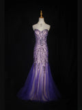 Vintage 70s Mermaid Sweetheart Lilac Beaded Bodice Tulle Plus Size Long Prom Dresses Impress 21th Birthday Outfits Prom Gown HZ0311
