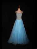 Vintage A line 90s Spaghetti Straps Blue Tulle With Pearls Beads Long Prom Dresses Inspo 20th Birthday Outfit Formal Gowns HZ0311