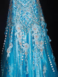 Vintage 70s Mermaid Spaghetti Straps Blue Silver Beaded Bodice Tulle Plus Size Long Prom Dresses Impress 21th Birthday Outfits Prom Gown HZ0311
