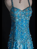Vintage 70s Mermaid Spaghetti Straps Blue Silver Beaded Bodice Tulle Plus Size Long Prom Dresses Impress 21th Birthday Outfits Prom Gown HZ0311