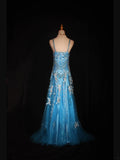 Vintage 70s Mermaid Spaghetti Straps Blue Silver Beaded Bodice Tulle Plus Size Long Prom Dresses Impress 21th Birthday Outfits Prom Gown HZ0311