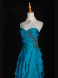 Retro 1950s A line Sweetheart Blue Chiffon With Beads Layered Long Prom Dresses Inspo 22th Birthday Outfit Formal Gown HZ0311
