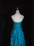 Retro 1950s A line Sweetheart Blue Chiffon With Beads Layered Long Prom Dresses Inspo 22th Birthday Outfit Formal Gown HZ0311