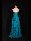 Retro 1950s A line Sweetheart Blue Chiffon With Beads Layered Long Prom Dresses Inspo 22th Birthday Outfit Formal Gown HZ0311