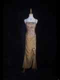 Vintage 70s Mermaid Spaghetti Straps Gold Lace Beaded Bodice Plus Size Long Prom Dresses Impress 21th Birthday Outfits Prom Gown HZ0311