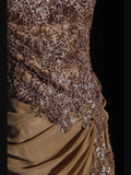 Vintage 70s Mermaid Spaghetti Straps Gold Lace Beaded Bodice Plus Size Long Prom Dresses Impress 21th Birthday Outfits Prom Gown HZ0311