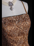 Vintage 70s Mermaid Spaghetti Straps Gold Lace Beaded Bodice Plus Size Long Prom Dresses Impress 21th Birthday Outfits Prom Gown HZ0311