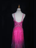 Vintage 2000s Mermaid Spaghetti Straps Hot Pink Tulle Beaded Bodice Plus Size Long Prom Dresses Impress 21th Birthday Outfits Prom Gown HZ0311