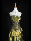 Vintage Ball Gown Strapless Olive Green Taffeta 1970s With Ruffled Beads Bodice Long Prom Dresses Inspo 18th Birthday Outfit Formal Gown HZ0311