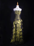 Vintage Ball Gown Strapless Olive Green Taffeta 1970s With Ruffled Beads Bodice Long Prom Dresses Inspo 18th Birthday Outfit Formal Gown HZ0311
