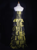 Vintage Ball Gown Strapless Olive Green Taffeta 1970s With Ruffled Beads Bodice Long Prom Dresses Inspo 18th Birthday Outfit Formal Gown HZ0311