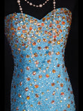 Vintage Mermaid 80s Sweethart Blue Beads With Gold Beaded Long Prom Dresses Inspo 20th Birthday Outfit Formal Gowns HZ0311