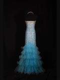 Vintage Mermaid 80s Sweethart Blue Beads With Gold Beaded Long Prom Dresses Inspo 20th Birthday Outfit Formal Gowns HZ0311