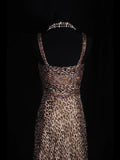 Vintage 2000s A Line Spaghetti Straps Leopard Print Beaded Bodice Plus Size Long Prom Dresses Impress 21th Birthday Outfits Prom Gown HZ0311