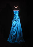 Vintage Ball Gown Strapless Blue Satin 1970s With Ruffled Beads Bodice Long Prom Dresses Inspo 16th Birthday Outfit Formal Gown HZ0311