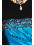 Vintage Ball Gown Strapless Blue Satin 1970s With Ruffled Beads Bodice Long Prom Dresses Inspo 16th Birthday Outfit Formal Gown HZ0311