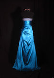 Vintage Ball Gown Strapless Blue Satin 1970s With Ruffled Beads Bodice Long Prom Dresses Inspo 16th Birthday Outfit Formal Gown HZ0311