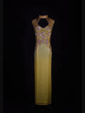 Retro 60s Sheath High Neck Yellow Chiffon With Gem Beads Prom Dresses Inspo 22th Birthday Outfit Formal Gown HZ0311