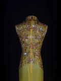 Retro 60s Sheath High Neck Yellow Chiffon With Gem Beads Prom Dresses Inspo 22th Birthday Outfit Formal Gown HZ0311