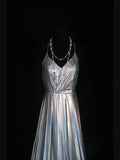 Vintage 2000s A Line Spaghetti Straps Silver Gray Backless Plus Size With Slit Long Prom Dresses Impress 21th Birthday Outfits Prom Gown HZ0311