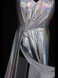 Vintage 2000s A Line Spaghetti Straps Silver Gray Backless Plus Size With Slit Long Prom Dresses Impress 21th Birthday Outfits Prom Gown HZ0311