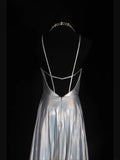 Vintage 2000s A Line Spaghetti Straps Silver Gray Backless Plus Size With Slit Long Prom Dresses Impress 21th Birthday Outfits Prom Gown HZ0311