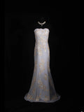 Vintage Mermaid Strapless White 1970s With Appliqued Beads Bodice Long Prom Dresses Inspo 16th Birthday Outfit Formal Gown HZ0311