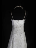 Retro 1950s Wedding Dresses for Bride A line Spagehtti Straps With Silver Beads Lace Petite/Plus Size Bridal Gowns Civil Wedding for Beach Wedding HZ0311