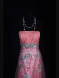 Vintage Mermaid Strapless Pink 1970s With Appliqued Beads Bodice Long Prom Dresses Inspo 19th Birthday Outfit Formal Gown HZ0311