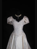 Retro 1950s Wedding Dresses for Bride Ball Gown V Neck With Beads Sleeves Lace Petite/Plus Size Bridal Gowns Civil Wedding for Summer Wedding HZ0311