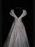 Retro 1950s Wedding Dresses for Bride Ball Gown V Neck With Beads Sleeves Lace Petite/Plus Size Bridal Gowns Civil Wedding for Summer Wedding HZ0311