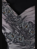 Vintage Mermaid One Shoulder Gray 1970s With Appliqued Beads Bodice Long Prom Dresses Inspo 19th Birthday Outfit Formal Gown HZ0311