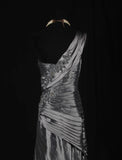 Vintage Mermaid One Shoulder Gray 1970s With Appliqued Beads Bodice Long Prom Dresses Inspo 19th Birthday Outfit Formal Gown HZ0311