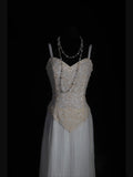 Retro 60s A line Spaghetti Straps White Chiffon With Pearls Beads Prom Dresses Inspo 22th Birthday Outfit Formal Gown HZ0311