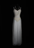 Retro 60s A line Spaghetti Straps White Chiffon With Pearls Beads Prom Dresses Inspo 22th Birthday Outfit Formal Gown HZ0311
