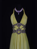 Vintage A line 80s Halter Ombre Yellow Grape Beads Chiffon With Beaded Ruffled Long Prom Dresses Inspo Birthday Outfit Formal Gowns HZ0311