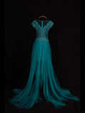 Retro 60s A line High Low Scoop Neck Blue Tulle With Pearls Beads Lace Prom Dresses Inspo 22th Birthday Outfit Formal Gown HZ0311