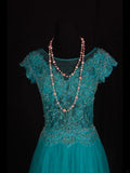 Retro 60s A line High Low Scoop Neck Blue Tulle With Pearls Beads Lace Prom Dresses Inspo 22th Birthday Outfit Formal Gown HZ0311