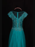 Retro 60s A line High Low Scoop Neck Blue Tulle With Pearls Beads Lace Prom Dresses Inspo 22th Birthday Outfit Formal Gown HZ0311