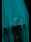 Retro 60s A line High Low Scoop Neck Blue Tulle With Pearls Beads Lace Prom Dresses Inspo 22th Birthday Outfit Formal Gown HZ0311