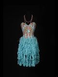 Vintage A line Sweetheart Blue Chiffon With Gold Beads Short 16th Birthday Dress Homecoming Dresses Cocktail Gown HZ0311