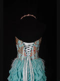 Vintage A line Sweetheart Blue Chiffon With Gold Beads Short 16th Birthday Dress Homecoming Dresses Cocktail Gown HZ0311