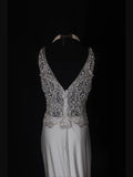 Vintage Mermaid V Neck Silver 1970s With Silver Beads Bodice Long Prom Dresses Inspo 19th Birthday Outfit Formal Gown HZ0311