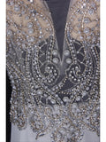 Vintage Mermaid V Neck Silver 1970s With Silver Beads Bodice Long Prom Dresses Inspo 19th Birthday Outfit Formal Gown HZ0311