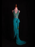 Retro 60s High Low V Neck Blue Chiffon With Beads Lace Prom Dresses Inspo 22th Birthday Outfit Formal Gown HZ0311